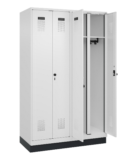 C+P Schwarz-Weiß-Spind Evolo PLUS 049022-20 mit Sockel 2 Abt.300mm Drehriegel (HxBxT) 1850x600x500mm 7016/7035