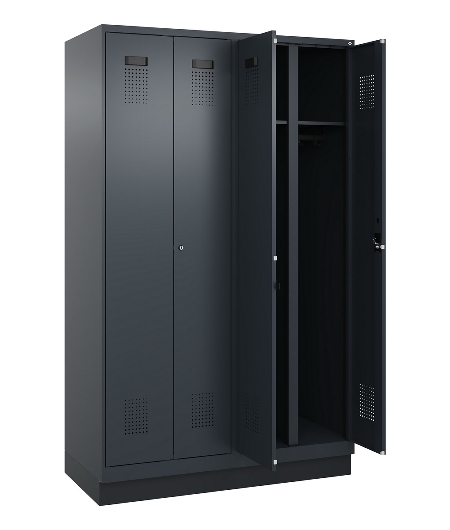 C+P Schwarz-Weiß-Spind Evolo PLUS 049022-20 mit Sockel 2 Abt.300mm Drehriegel (HxBxT) 1850x600x500mm 7016/7035