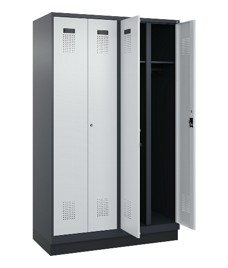 C+P Schwarz-Weiß-Spind Evolo PLUS 049022-20 mit Sockel 2 Abt.300mm Drehriegel (HxBxT) 1850x600x500mm 7016/7035