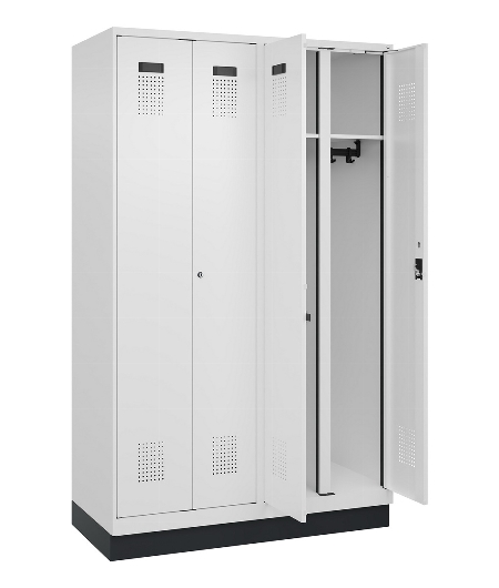 C+P Schwarz-Weiß-Spind Evolo PLUS 049022-20 mit Sockel 2 Abt.300mm Drehriegel (HxBxT) 1850x600x500mm 7016/7035