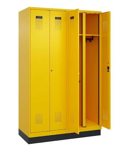 C+P Schwarz-Weiß-Spind Evolo PLUS 049012-20 mit Füßen 2 Abt.300mm Zylinder (HxBxT) 1850x600x500mm 0010/0010