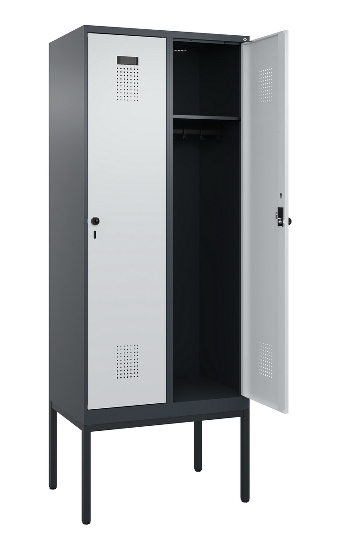 C+P Spind Evolo PLUS 0490307-32 mit Gestell 3 Abt.je 400mm Drehriegel (HxBxT) 2120x1200x815mm 7035/2004