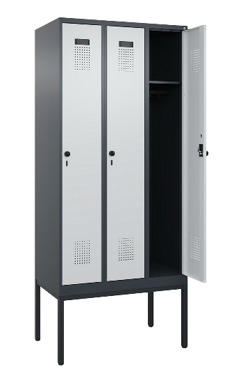 C+P Spind Evolo PLUS 0490307-32 mit Gestell 3 Abt.je 400mm Drehriegel (HxBxT) 2120x1200x815mm 7035/2004