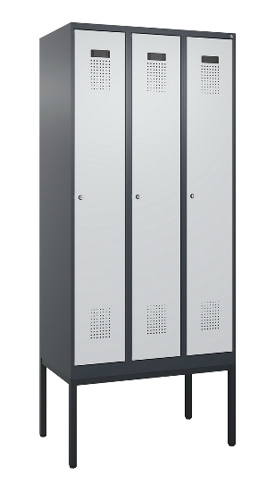 C+P Spind Evolo PLUS 0490307-32 mit Gestell 3 Abt.je 400mm Drehriegel (HxBxT) 2120x1200x815mm 7035/2004