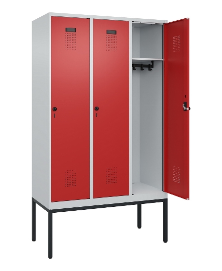 C+P Spind Evolo PLUS 0490307-32 mit Gestell 3 Abt.je 400mm Drehriegel (HxBxT) 2120x1200x815mm 7035/2004