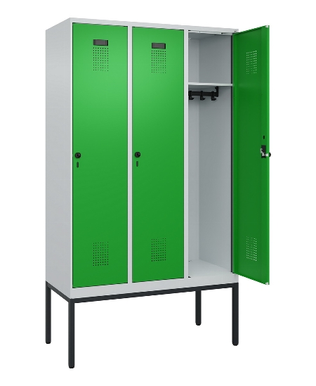 C+P Spind Evolo PLUS 0490307-32 mit Gestell 3 Abt.je 400mm Drehriegel (HxBxT) 2120x1200x815mm 7035/2004