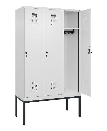 C+P Spind Evolo PLUS 0490307-32 mit Gestell 3 Abt.je 400mm Drehriegel (HxBxT) 2120x1200x815mm 7035/2004