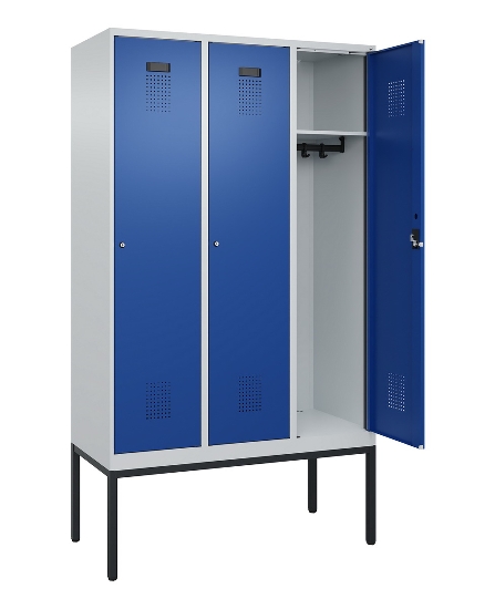 C+P Spind Evolo PLUS 0490307-32 mit Gestell 3 Abt.je 400mm Drehriegel (HxBxT) 2120x1200x815mm 7035/2004