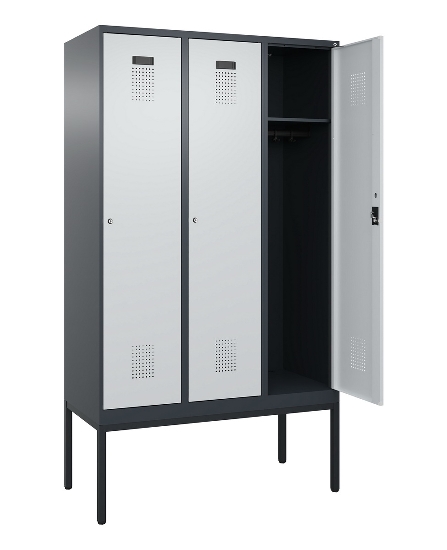 C+P Spind Evolo PLUS 0490307-32 mit Gestell 3 Abt.je 400mm Drehriegel (HxBxT) 2120x1200x815mm 7035/2004
