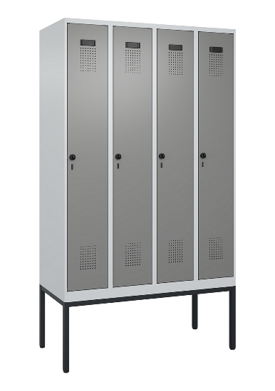 C+P Spind Evolo PLUS 0490307-32 mit Gestell 3 Abt.je 400mm Drehriegel (HxBxT) 2120x1200x815mm 7035/2004