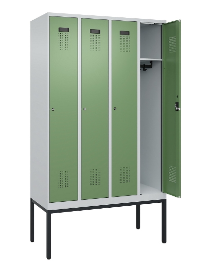 C+P Spind Evolo PLUS 0490307-32 mit Gestell 3 Abt.je 400mm Drehriegel (HxBxT) 2120x1200x815mm 7035/2004