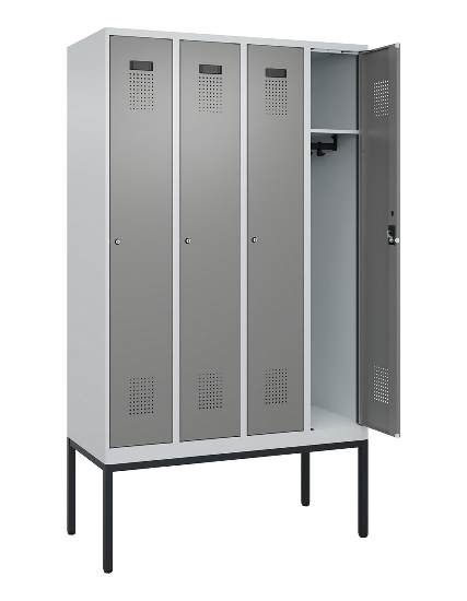 C+P Spind Evolo PLUS 0490307-32 mit Gestell 3 Abt.je 400mm Drehriegel (HxBxT) 2120x1200x815mm 7035/2004