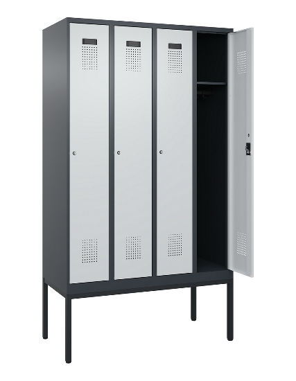 C+P Spind Evolo PLUS 0490307-32 mit Gestell 3 Abt.je 400mm Drehriegel (HxBxT) 2120x1200x815mm 7035/2004