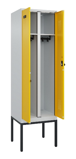 C+P Schwarz-Weiß-Spind Evolo PLUS 0490327-40 mit Gestell 4 Abt.je 300mm Drehriegel (HxBxT) 2120x1200x815mm 7035/0010