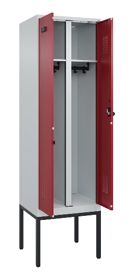 C+P Schwarz-Weiß-Spind Evolo PLUS 0490327-40 mit Gestell 4 Abt.je 300mm Drehriegel (HxBxT) 2120x1200x815mm 7035/0010
