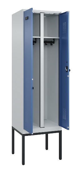 C+P Schwarz-Weiß-Spind Evolo PLUS 0490327-40 mit Gestell 4 Abt.je 300mm Drehriegel (HxBxT) 2120x1200x815mm 7035/0010