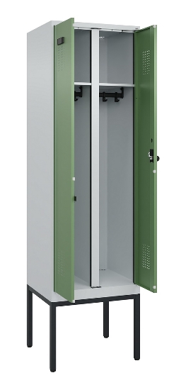 C+P Schwarz-Weiß-Spind Evolo PLUS 0490327-40 mit Gestell 4 Abt.je 300mm Drehriegel (HxBxT) 2120x1200x815mm 7035/0010