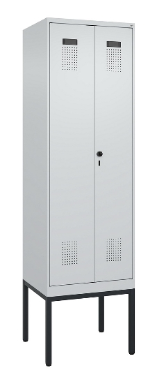 C+P Schwarz-Weiß-Spind Evolo PLUS 0490327-40 mit Gestell 4 Abt.je 300mm Drehriegel (HxBxT) 2120x1200x815mm 7035/0010