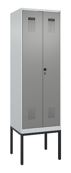 C+P Schwarz-Weiß-Spind Evolo PLUS 0490327-40 mit Gestell 4 Abt.je 300mm Drehriegel (HxBxT) 2120x1200x815mm 7035/0010
