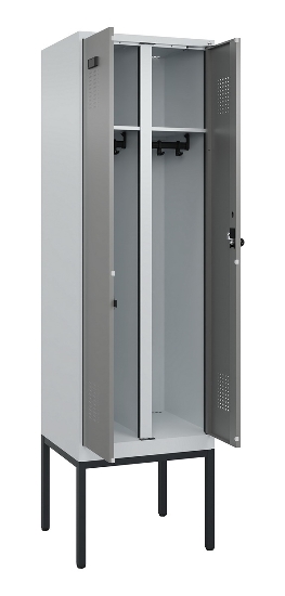 C+P Schwarz-Weiß-Spind Evolo PLUS 0490327-40 mit Gestell 4 Abt.je 300mm Drehriegel (HxBxT) 2120x1200x815mm 7035/0010