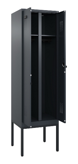 C+P Schwarz-Weiß-Spind Evolo PLUS 0490327-40 mit Gestell 4 Abt.je 300mm Drehriegel (HxBxT) 2120x1200x815mm 7035/0010