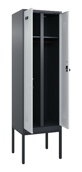 C+P Schwarz-Weiß-Spind Evolo PLUS 0490327-40 mit Gestell 4 Abt.je 300mm Drehriegel (HxBxT) 2120x1200x815mm 7035/0010