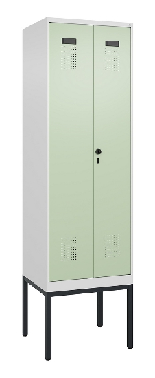 C+P Schwarz-Weiß-Spind Evolo PLUS 0490327-40 mit Gestell 4 Abt.je 300mm Drehriegel (HxBxT) 2120x1200x815mm 7035/0010