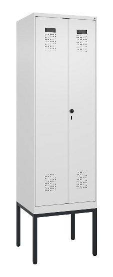 C+P Schwarz-Weiß-Spind Evolo PLUS 0490327-40 mit Gestell 4 Abt.je 300mm Drehriegel (HxBxT) 2120x1200x815mm 7035/0010