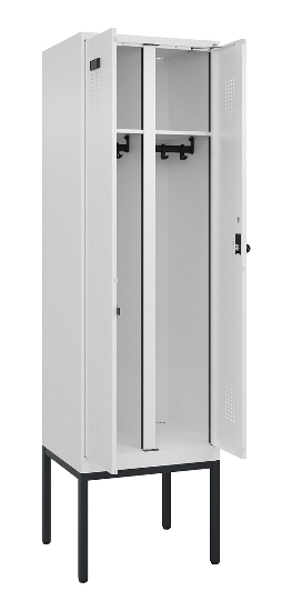 C+P Schwarz-Weiß-Spind Evolo PLUS 0490327-40 mit Gestell 4 Abt.je 300mm Drehriegel (HxBxT) 2120x1200x815mm 7035/0010