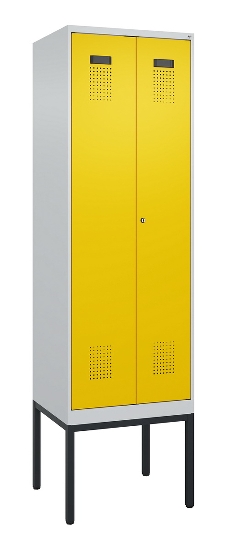C+P Schwarz-Weiß-Spind Evolo PLUS 0490327-40 mit Gestell 4 Abt.je 300mm Drehriegel (HxBxT) 2120x1200x815mm 7035/0010