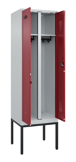 C+P Schwarz-Weiß-Spind Evolo PLUS 0490327-40 mit Gestell 4 Abt.je 300mm Drehriegel (HxBxT) 2120x1200x815mm 7035/0010