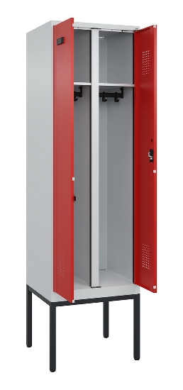 C+P Schwarz-Weiß-Spind Evolo PLUS 0490327-40 mit Gestell 4 Abt.je 300mm Drehriegel (HxBxT) 2120x1200x815mm 7035/0010