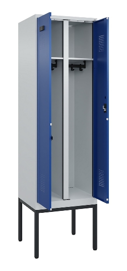 C+P Schwarz-Weiß-Spind Evolo PLUS 0490327-40 mit Gestell 4 Abt.je 300mm Drehriegel (HxBxT) 2120x1200x815mm 7035/0010