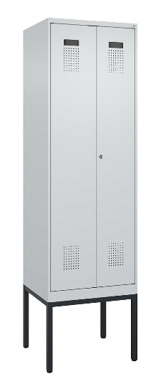 C+P Schwarz-Weiß-Spind Evolo PLUS 0490327-40 mit Gestell 4 Abt.je 300mm Drehriegel (HxBxT) 2120x1200x815mm 7035/0010