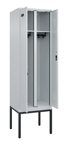 C+P Schwarz-Weiß-Spind Evolo PLUS 0490327-40 mit Gestell 4 Abt.je 300mm Drehriegel (HxBxT) 2120x1200x815mm 7035/0010