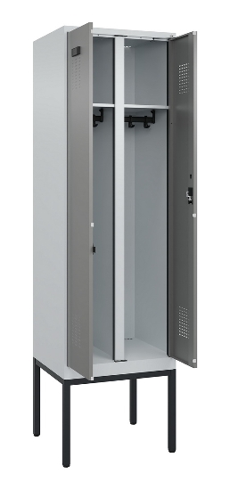 C+P Schwarz-Weiß-Spind Evolo PLUS 0490327-40 mit Gestell 4 Abt.je 300mm Drehriegel (HxBxT) 2120x1200x815mm 7035/0010