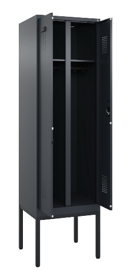 C+P Schwarz-Weiß-Spind Evolo PLUS 0490327-40 mit Gestell 4 Abt.je 300mm Drehriegel (HxBxT) 2120x1200x815mm 7035/0010