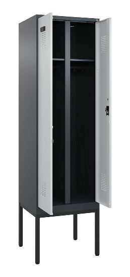 C+P Schwarz-Weiß-Spind Evolo PLUS 0490327-40 mit Gestell 4 Abt.je 300mm Drehriegel (HxBxT) 2120x1200x815mm 7035/0010