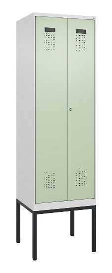 C+P Schwarz-Weiß-Spind Evolo PLUS 0490327-40 mit Gestell 4 Abt.je 300mm Drehriegel (HxBxT) 2120x1200x815mm 7035/0010