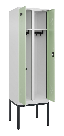 C+P Schwarz-Weiß-Spind Evolo PLUS 0490327-40 mit Gestell 4 Abt.je 300mm Drehriegel (HxBxT) 2120x1200x815mm 7035/0010