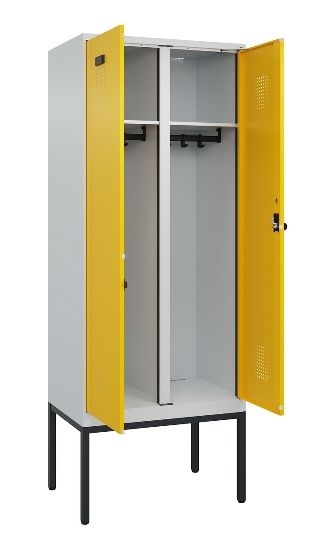 C+P Schwarz-Weiß-Spind Evolo PLUS 0490327-40 mit Gestell 4 Abt.je 300mm Drehriegel (HxBxT) 2120x1200x815mm 7035/0010