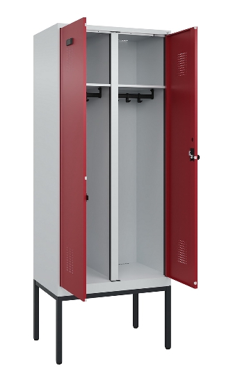 C+P Schwarz-Weiß-Spind Evolo PLUS 0490327-40 mit Gestell 4 Abt.je 300mm Drehriegel (HxBxT) 2120x1200x815mm 7035/0010
