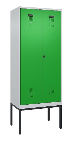 C+P Schwarz-Weiß-Spind Evolo PLUS 0490327-40 mit Gestell 4 Abt.je 300mm Drehriegel (HxBxT) 2120x1200x815mm 7035/0010