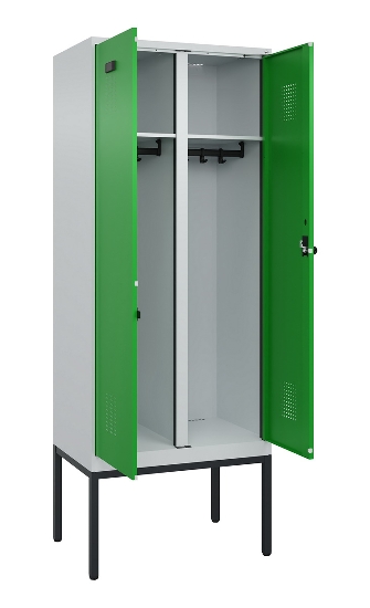 C+P Schwarz-Weiß-Spind Evolo PLUS 0490327-40 mit Gestell 4 Abt.je 300mm Drehriegel (HxBxT) 2120x1200x815mm 7035/0010