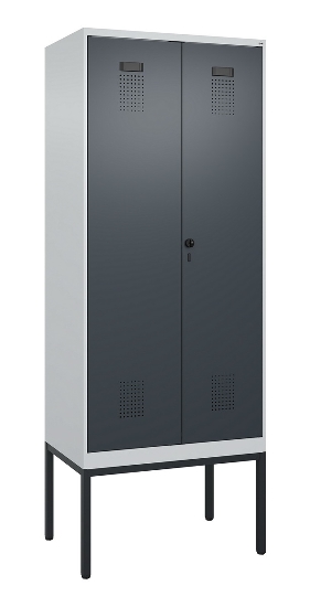 C+P Schwarz-Weiß-Spind Evolo PLUS 0490327-40 mit Gestell 4 Abt.je 300mm Drehriegel (HxBxT) 2120x1200x815mm 7035/0010