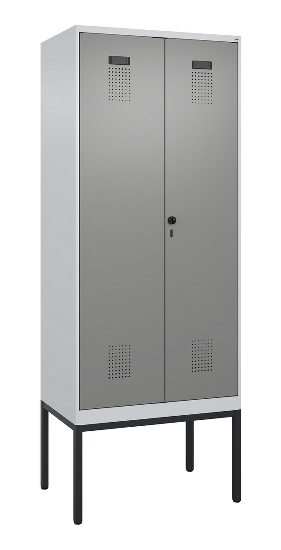 C+P Schwarz-Weiß-Spind Evolo PLUS 0490327-40 mit Gestell 4 Abt.je 300mm Drehriegel (HxBxT) 2120x1200x815mm 7035/0010