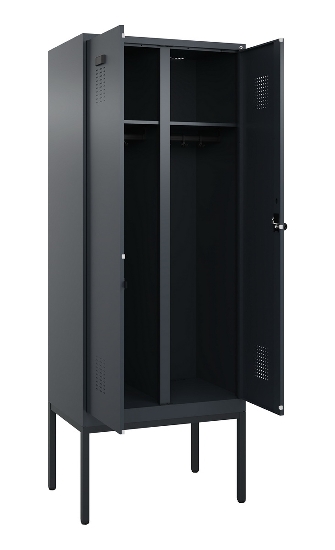 C+P Schwarz-Weiß-Spind Evolo PLUS 0490327-40 mit Gestell 4 Abt.je 300mm Drehriegel (HxBxT) 2120x1200x815mm 7035/0010