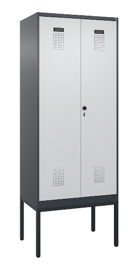 C+P Schwarz-Weiß-Spind Evolo PLUS 0490327-40 mit Gestell 4 Abt.je 300mm Drehriegel (HxBxT) 2120x1200x815mm 7035/0010