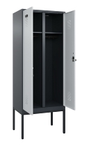 C+P Schwarz-Weiß-Spind Evolo PLUS 0490327-40 mit Gestell 4 Abt.je 300mm Drehriegel (HxBxT) 2120x1200x815mm 7035/0010