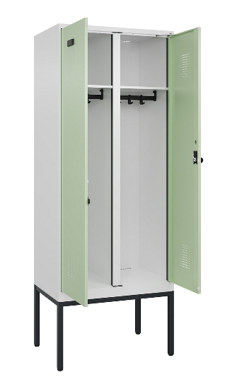 C+P Schwarz-Weiß-Spind Evolo PLUS 0490327-40 mit Gestell 4 Abt.je 300mm Drehriegel (HxBxT) 2120x1200x815mm 7035/0010